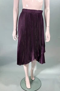 Vintage 70s Pleated Skirt, Eggplant Asymmetrical Hem Midi Skirt 25" W - Picture 1 of 8