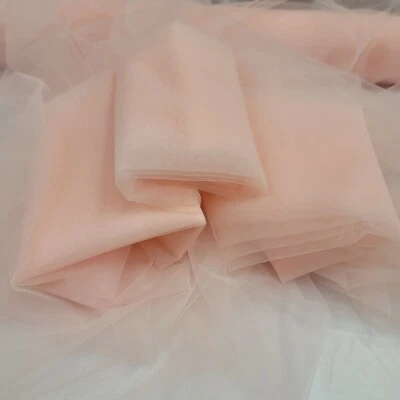 DIVAS TEXTILES Blush Italian Tulle Fabric By The Yard Soft Dress Stretch on The Width Luxury