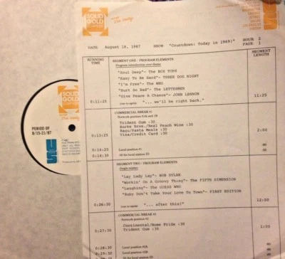 RADIO SHOW: 8/18/87 TODAY '69! BOB DYLAN, NEIL DIAMOND, JOHNNY CASH, JOHN LENNON - Image 1 of 2