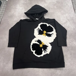 VALENTINO Women’s Size L Black White Yellow Cotton Blend Flower Hoodie - Picture 1 of 13