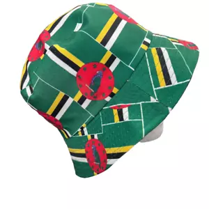 Teens Adult 90s Dominica Flag Reversible Bucket Fisherman Fancy Dress Sun Hat - Picture 1 of 2