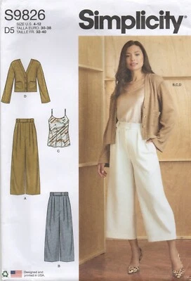 Simplicity Sewing Pattern 9826 Cardigan Jacket Trousers Camisole Size 4-12 New - Image 1 of 4