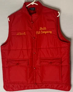 VTG Shell Oil Company Mens Puffer Vest Trucker  Quilted Large Red Gas Made USA - Picture 1 of 12