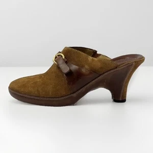 Cole Haan Shoes Womens 6.5 B Clog Heeled Mules Brown Leather & Suede Slip On - Picture 1 of 5