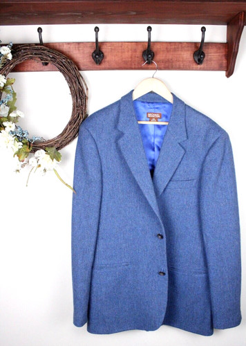 Giacca blazer Michael Kors 42R misto lana con mohair blu spina di pesce tweed