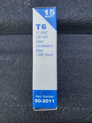 1 Pack 15T6/CL 15W T6 Clear Tubular 120V Candelabra E12 Base Bulb - Image 1 of 3