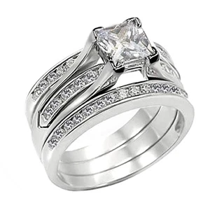 Juego de anillos de novia de plata esterlina maciza corte princesa corte princesa para mujer boda compromiso - Imagen 1 de 7