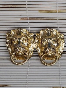 Vintage LION Door Knocker Golden Belt Buckle Set Signed MIMI D IN 1974 - Picture 1 of 6