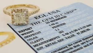 1.38 ct 14K Gold Princess & Round Cut Diamond Halo Engagement Ring EGL Rtl $7k - Picture 1 of 12