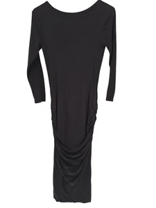 James Perse Black Ruched Deep V-Neck Midi Dress Size 1 (US S) Cotton Blend - Picture 1 of 6
