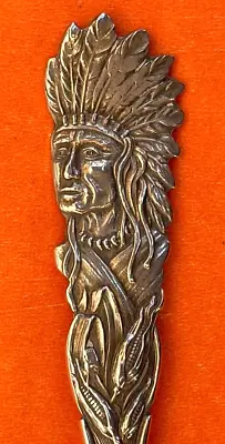 Stunning Indian Chief Cincinnati Ohio Bridge Sterling Silver Souvenir Spoon • 40.55$