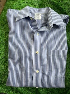 Brooks Brothers Men Size 15-34 White Stripe Button Down L/S Shirt Cottonqw - Picture 1 of 2