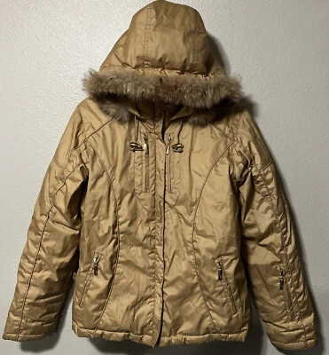 Chaqueta acolchada para mujer relleno de plumón vintage bebé Phat capucha de piel de coyote real M J106 Foto 1 de 4