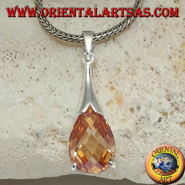 Ciondolo in Argento 925‰ a goccia con zircone champagne - Immagine 1 di 1