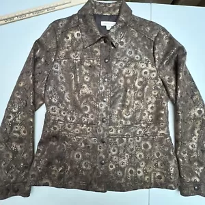 Coldwater Creek Jacket Women's Size 6 Brown & Shiny Gold Jacket Snap Front lined - Picture 1 of 18