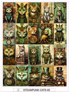 STEAMPUNK CATS #2 - COMPLETE SHEET OF 25 STICKERS - Picture 1 of 1