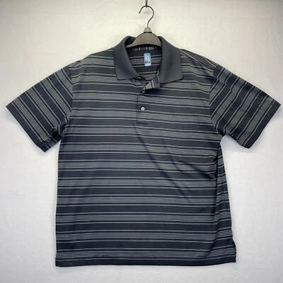 PGA Champions Tour Black ,White, Gray Striped Collared Golf Polo Size Medium - Image 1 of 4