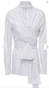 Brunello Cucinelli White Striped Cotton Wrap Long Sleeves Blouse Monili M BNWT - Picture 1 of 8