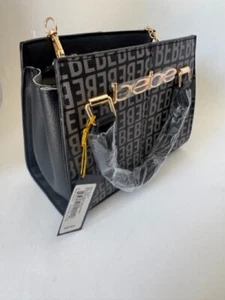 Bebe Damen Schwarz & Grau Logo Umhängetasche Gold Hardware Neu - Bild 1 von 10