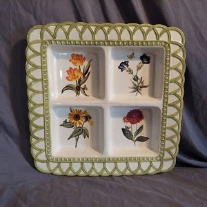 RAYMOND WAITES Hampton Garden Elegant Hand Painted Four Section Tray - Picture 1 of 12