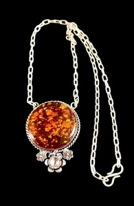 NEW Southwestern Boho Amber 925 Sterling Silver Plated Pendant Necklace 16” - Picture 1 of 6