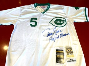 Johnny Bench (Mitchell & Ness)Signed 1975 Reds St. Patrick’s Day Jersey-JSA Auth - Picture 1 of 4