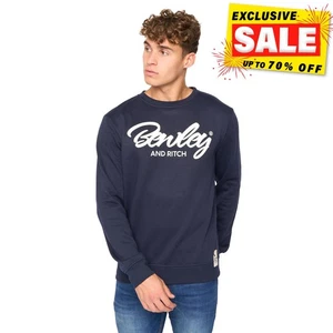 Bewley And Rich Yardley Mens Crew Neck Designer Graphic Sweatshirt Jumper Navy - Picture 1 of 5