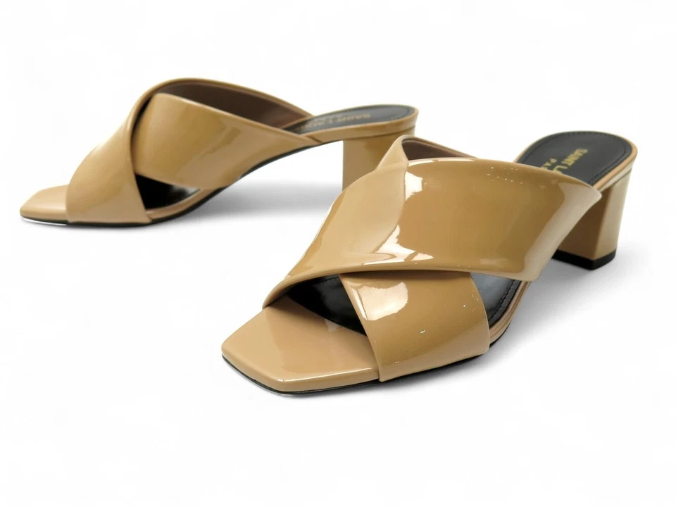 NEUF CHAUSSURES SAINT LAURENT 509359 MULES LOULOU 50 36.5 CUIR VERNIS BEIGE 750€ - Photo 1/1