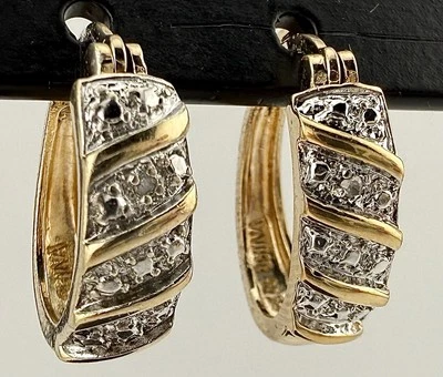 ROSS SIMONS GOLD PLATED 925 DIAMOND ACCENT HOOP EARRINGS AS IS PLEASE READ K597A - Image 1 of 4