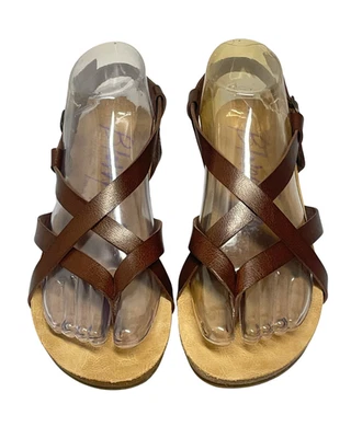 Blowfish Malibu Sz 7.5 Granola Flat Thong Sandals Ankle Strap Whiskey Brown Boho - Image 1 of 4