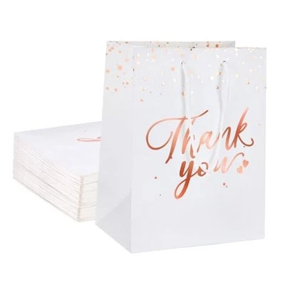  Bolsas de regalo de papel de agradecimiento blancas y doradas de 20 piezas con asas - tamaño mediano para  Foto 1 de 4
