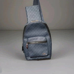 Michael Kors Cooper Slingpack Crossbody Bag w/ Wallet Navy Black Signature PVC - Picture 1 of 21