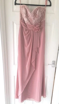 EbonyRose Bridesmaid Dress UK 14 Dusky Pink Lace Bodice Maxi Formal Evening Gown - Image 1 of 4