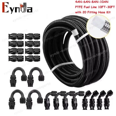 4AN-6AN-8AN-10AN Nylon Braided PTFE Fuel Line 10FT-30FT with 20 Fitting Hose Kit - Bild 1 von 4
