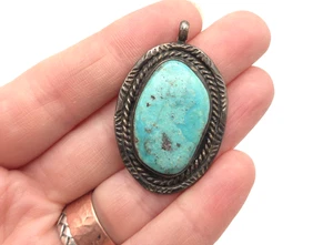 Vintage Old Pawn Sterling Silber Türkis Indianer Anhänger für Halskette  - Bild 1 von 10