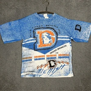 Vtg Denver Broncos AOP 90s Magic Johnson T’s NFL Football Ritz L Shirt Retro Y2K - Picture 1 of 14