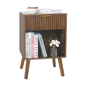 Mid Century Modern Nightstand, Wood Bedside Table with Drawer and Opening Sto... - Picture 1 of 7