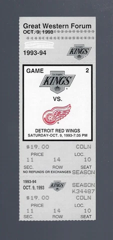 WAYNE GRETZKY GOAL #767 -VINTAGE 1993 RED WINGS @ LOS ANGELES KINGS FULL TICKET Cover