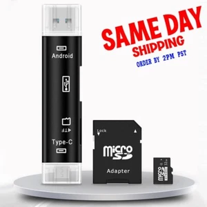NEW Type-C/USB OTG Card Reader + Micro 32GB TF Card with SD Adapter f Cellphone - Picture 1 of 1