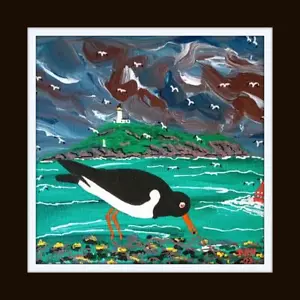 Little Ross Oyster Catchers Original Scottish Oil Painting David R Howard 6"X6" - Picture 1 of 3