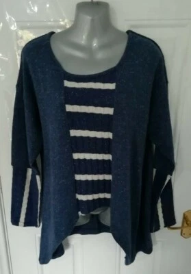 KEKOO дизайн размер (1) темно синий белый Marl Lagenlook джемпер верхний ассиметричный - Изображение 1 из 4