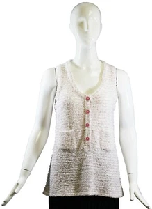CHANEL 16C Seoul White Pink Boucle Sleeveless Scoop Neck Knit Top Vest 46 M - Picture 1 of 12