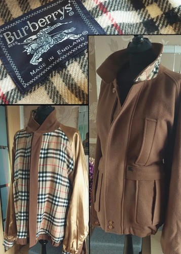 Cappotto giacca bomber Burberry vintage originale uomo lana marrone marrone chiaro check anni 80 90 58 Xxxl