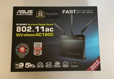 ASUS RT-AC68R Wireless-AC1900 Dual-Band Gigabit Router 802.11ac Gaming/Streaming - Image 1 of 4