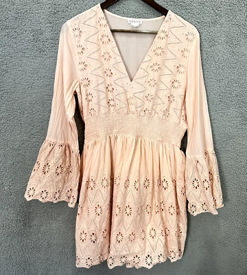 Venus Dress Womens 16 Pink Embroidered Eyelet Mini Boho Cottagecore Festival - Image 1 of 4