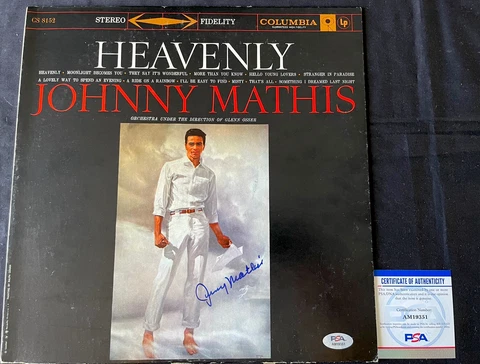 JOHNNY MATHIS SIGNED AUTOGRAPHED COA PSA/DNA HEAVENLY VINYL Cover