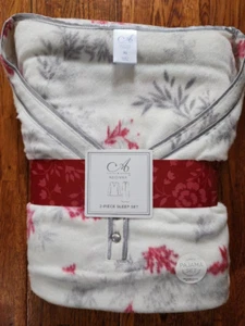 DAMEN SCHLAFANZUG GR XL Rosa & WEISS GEBLÜMT ANGERAUT MICROFLEECE NEU - Bild 1 von 3