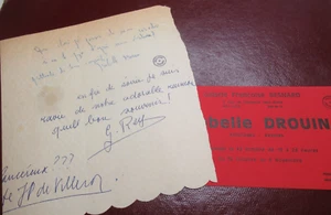 ISABELLE DROUIN Autographe Signé 1965 PEINTRE ART MODERNE MARLOWE Sur Nappe - Imagen 1 de 3
