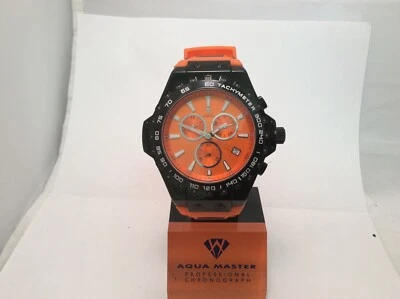 Aqua Master Jojo Jojin Joe Rodeo Orange Rubber Black Band 55mm Diamond Watch 337 - Image 1 of 4