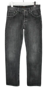 Pantalones de mezclilla para hombre NUDIE Stfaight Sven W32/L34 negros lavados calce recto botón mosca - Imagen 1 de 11